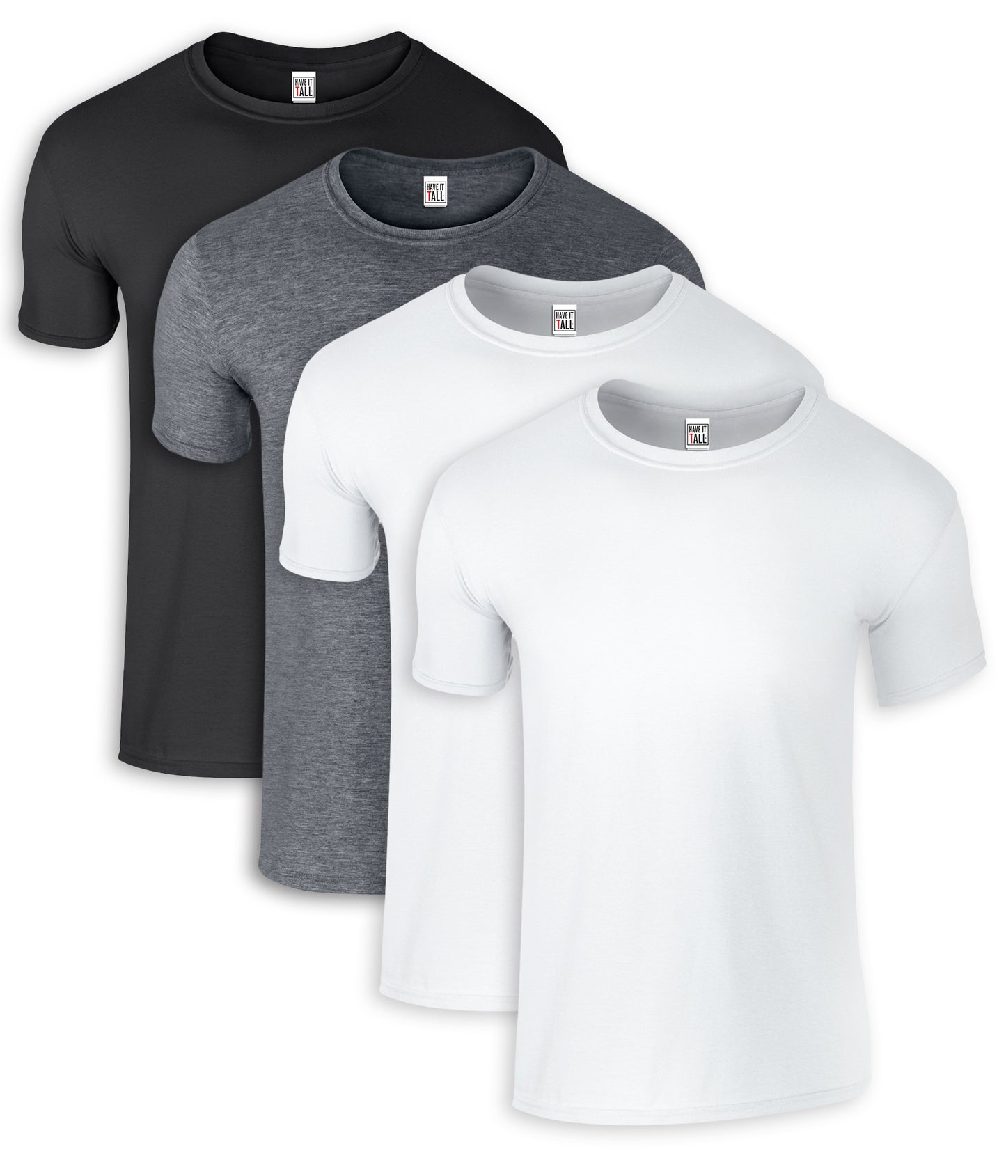 Have It Tall brand mens tall t-shirts in multipack bundles of 4 tall mens t-shirts.