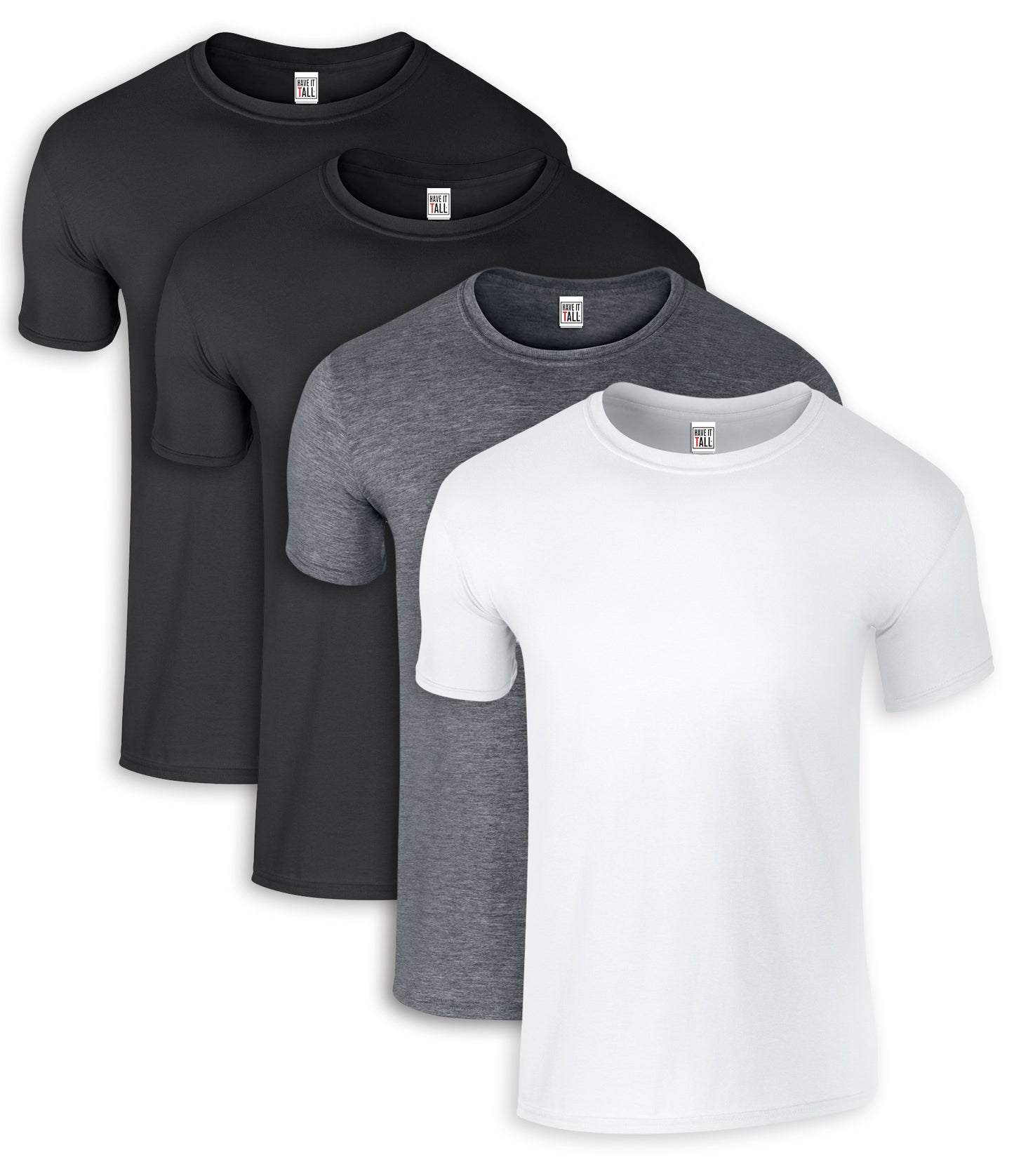 Have It Tall brand mens tall t-shirts in multipack bundles of 4 tall mens t-shirts.