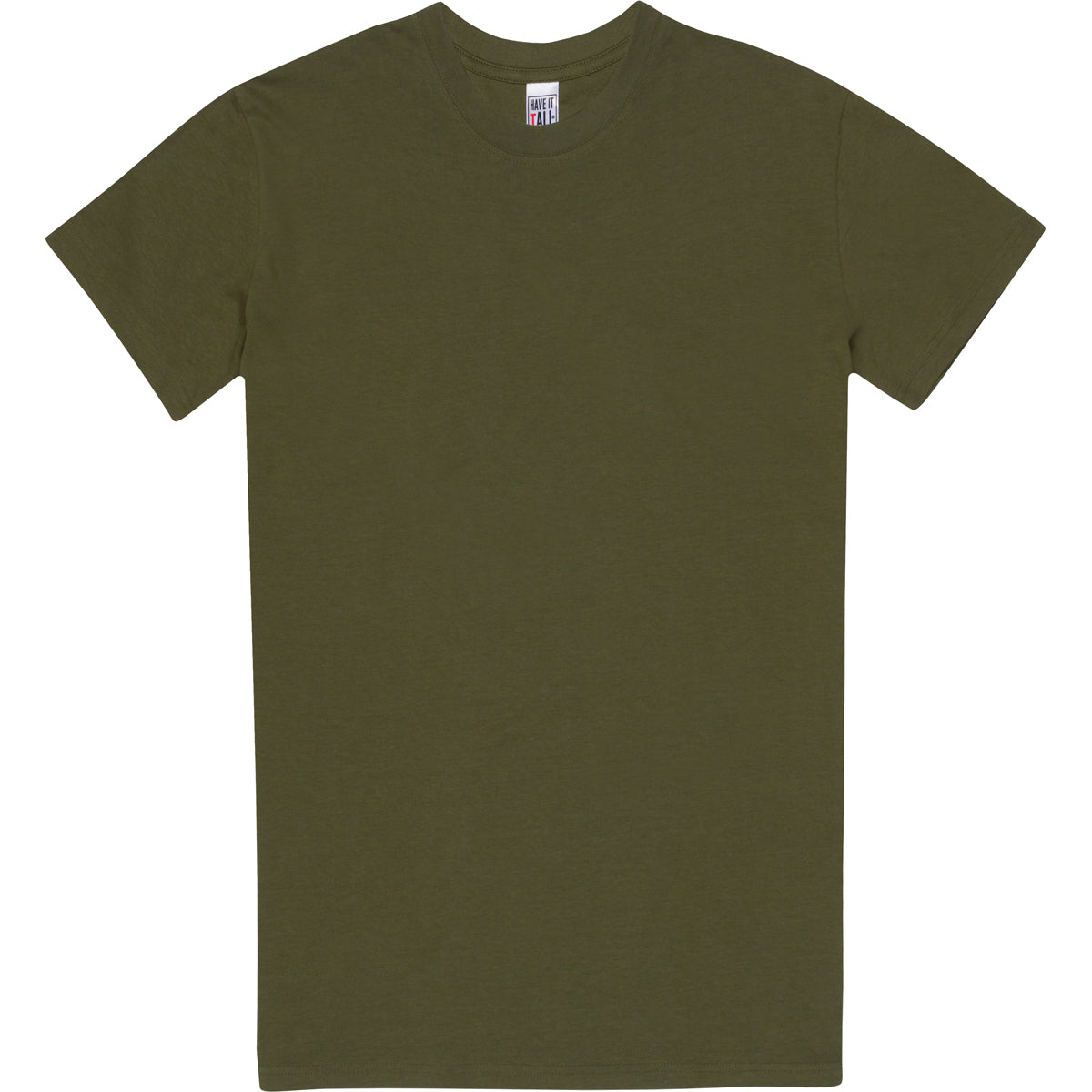 Have it tall 100% cotton luxury T shirt unisex soft tee in Army color against a white background.