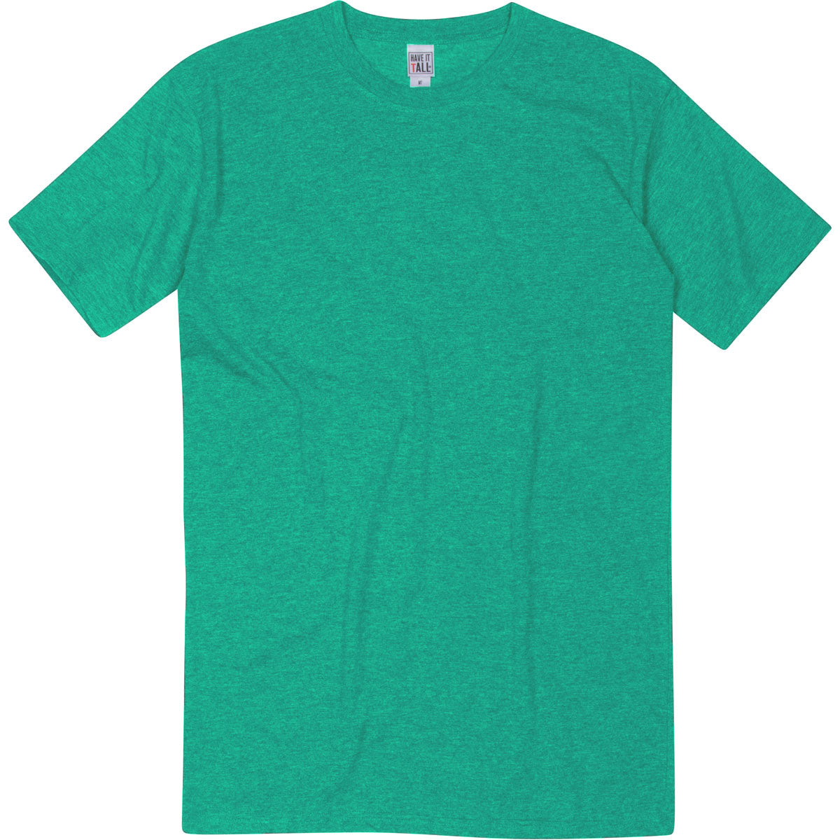 Have It Tall brand Soft Blend Fitted Heather Irish Green Tall T-Shirt for Men with Luxurious Soft Blend Fabric on a white background