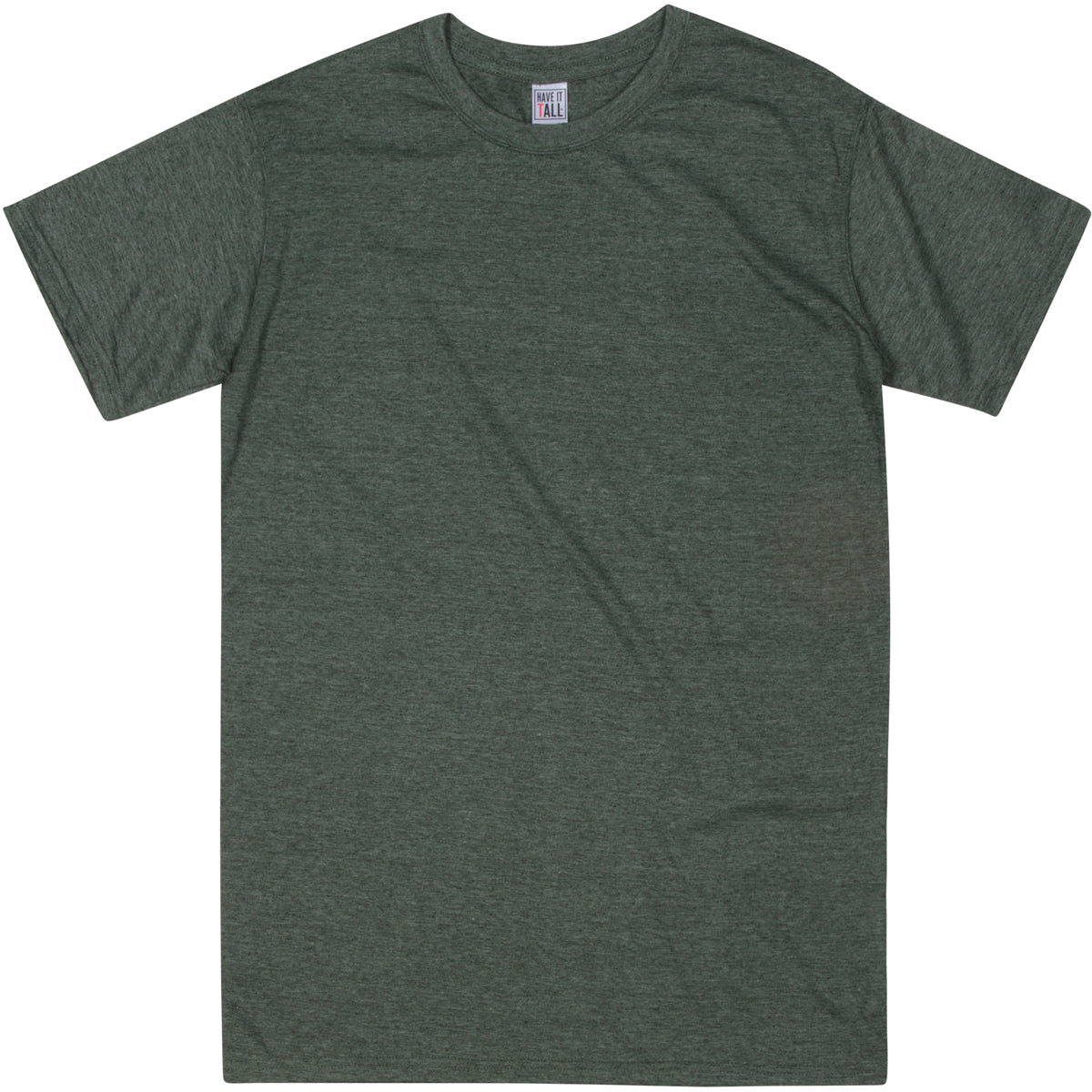 Have It Tall brand Soft Blend Fitted Heather Army Tall T-Shirt for Men with Luxurious Soft Blend Fabric on a white background