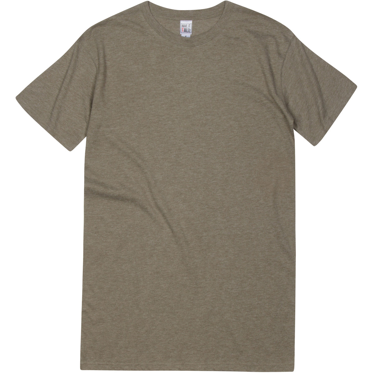 Have It Tall brand Soft Blend Fitted Heather Olive Drab Tall T-Shirt for Men with Luxurious Soft Blend Fabric on a white background