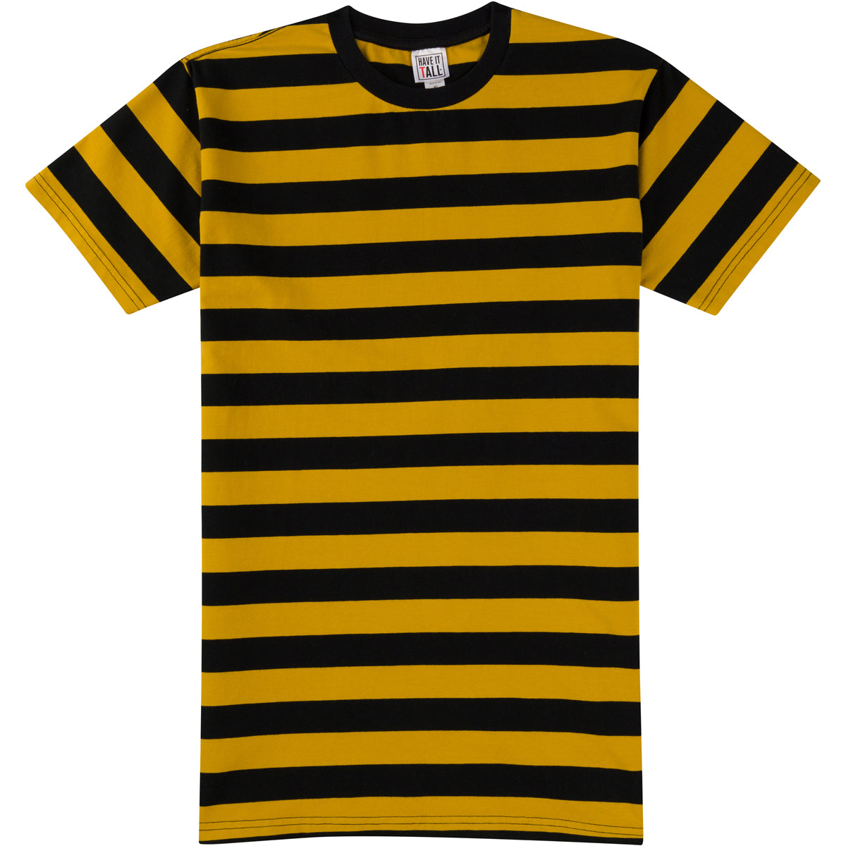 Have It Tall comfortable quality T shirt in color Gold with Black stripes against a white background