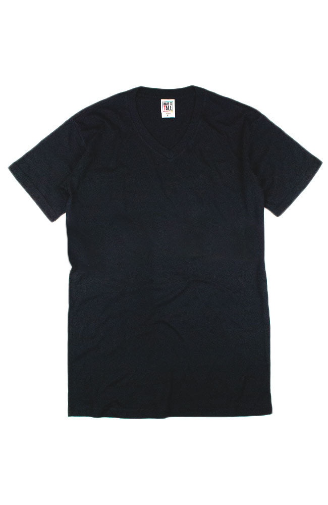 Have It Tall V neck T shirt for men and women in color Black luxury soft Tee against a white background.
