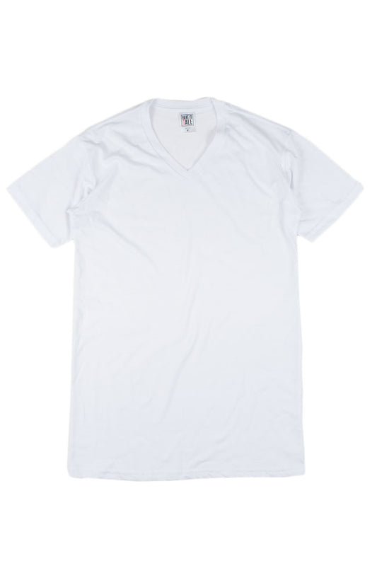 Have It Tall V neck T shirt for men and women in color White luxury soft Tee against a white background.