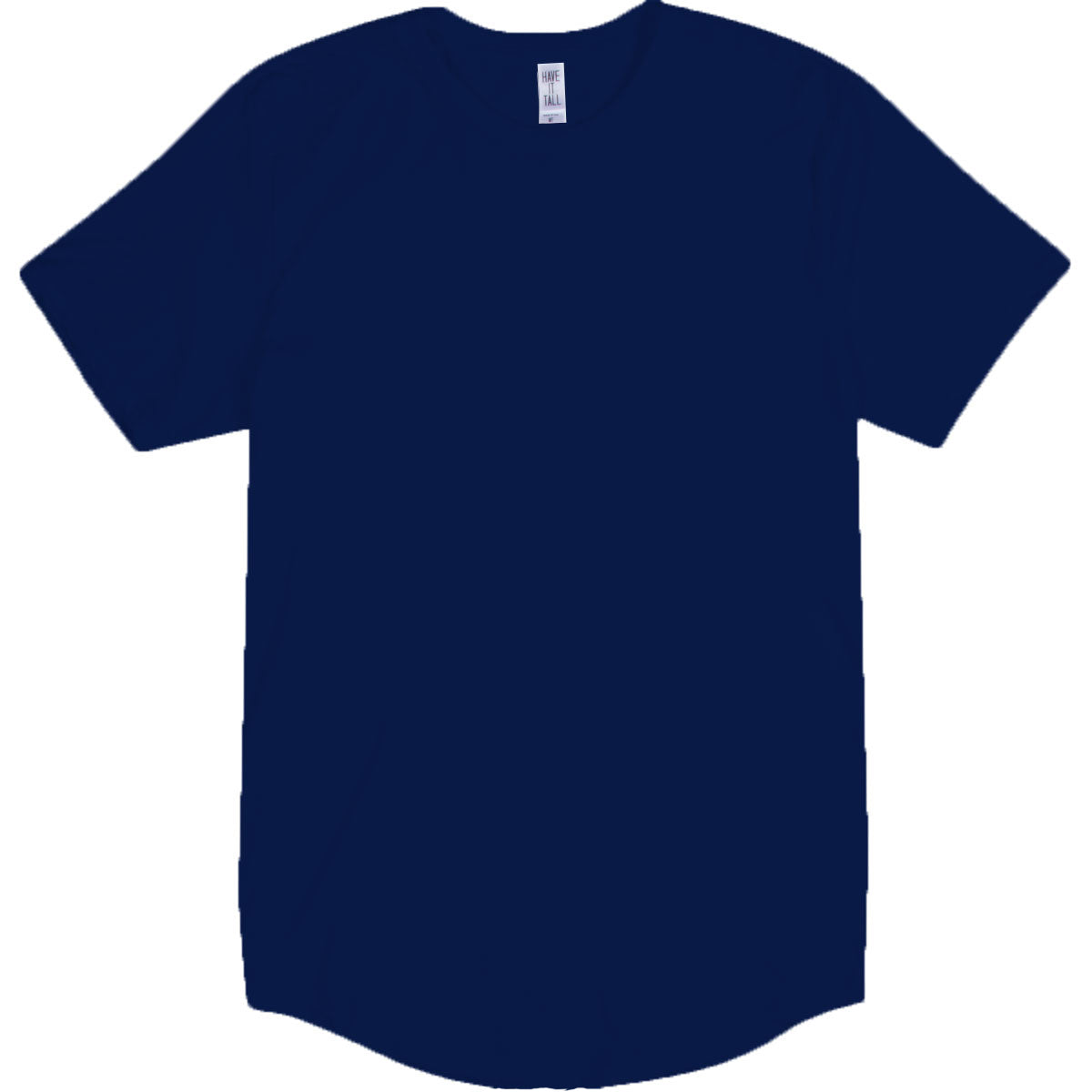 Have It Tall Curved bottom hem t shirt in color Navy soft tee against a white background
