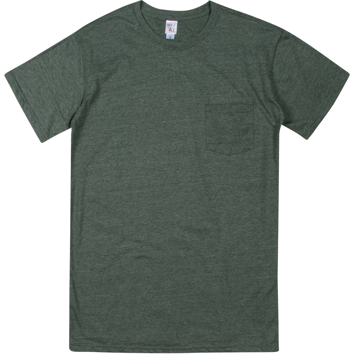 Have It Tall soft blend Army T shirt with front pocket luxury long tee shirt against a white background