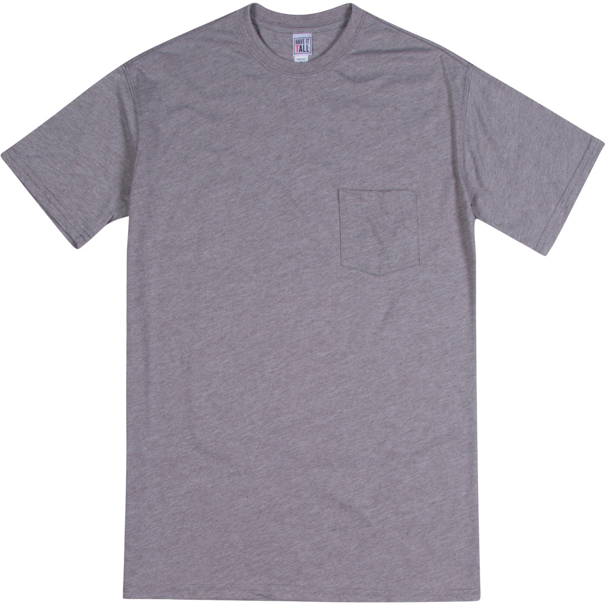 Have It Tall soft blend Light Heather T shirt with front pocket luxury long tee shirt against a white background