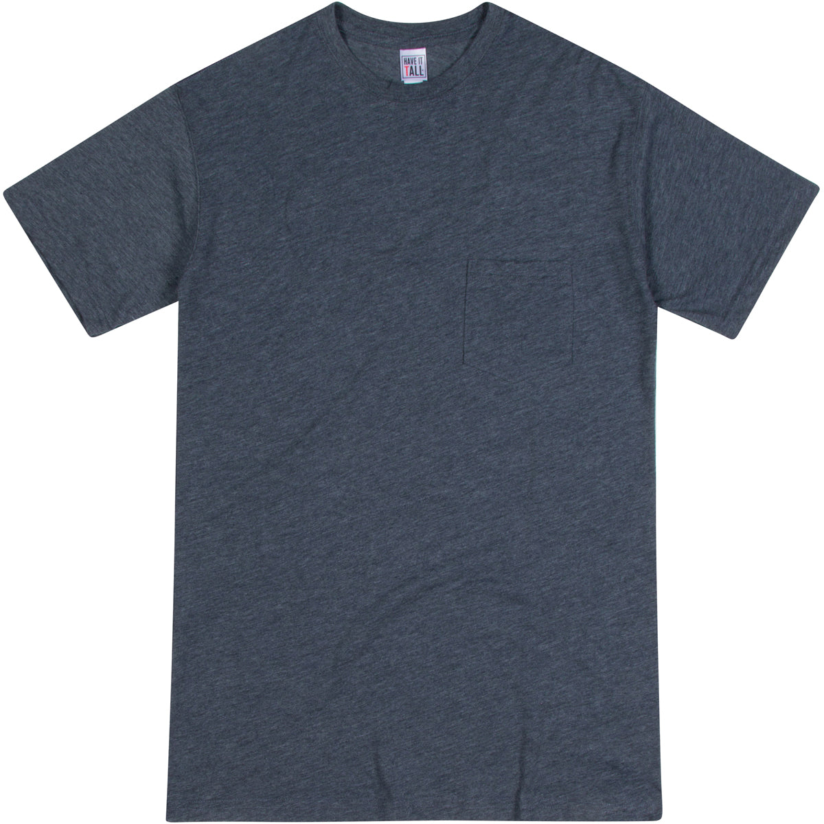 Have It Tall soft blend Heather T shirt with front pocket luxury long tee shirt against a white background