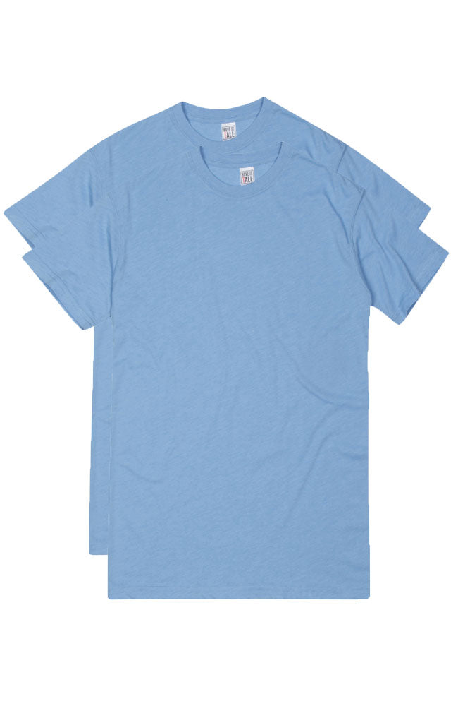 Have It Tall soft blend fitted Athletic Blue T shirt luxury long 2 pack tee shirt against a white background