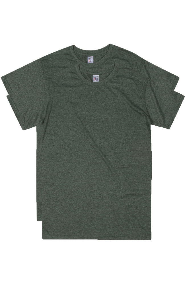 Have It Tall soft blend fitted Heather army T shirt luxury long 2 pack tee shirt against a white background