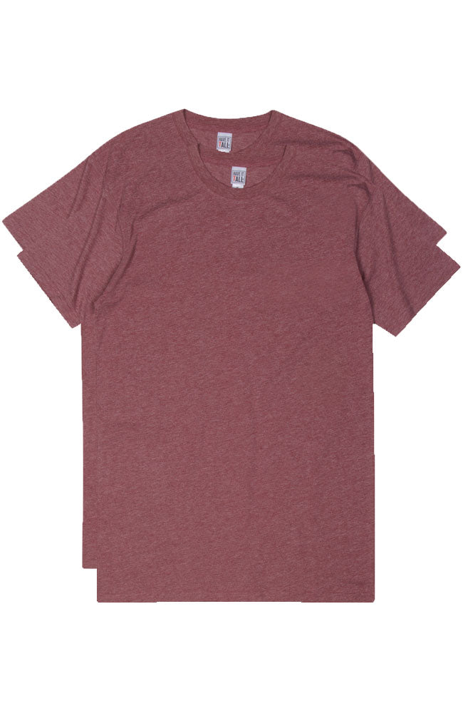 Have It Tall soft blend fitted Heather Burgundy T shirt luxury long 2 pack tee shirt against a white background