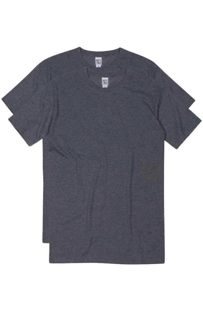 Have It Tall soft blend fitted Heather Charcoal T shirt luxury long 2 pack tee shirt against a white background