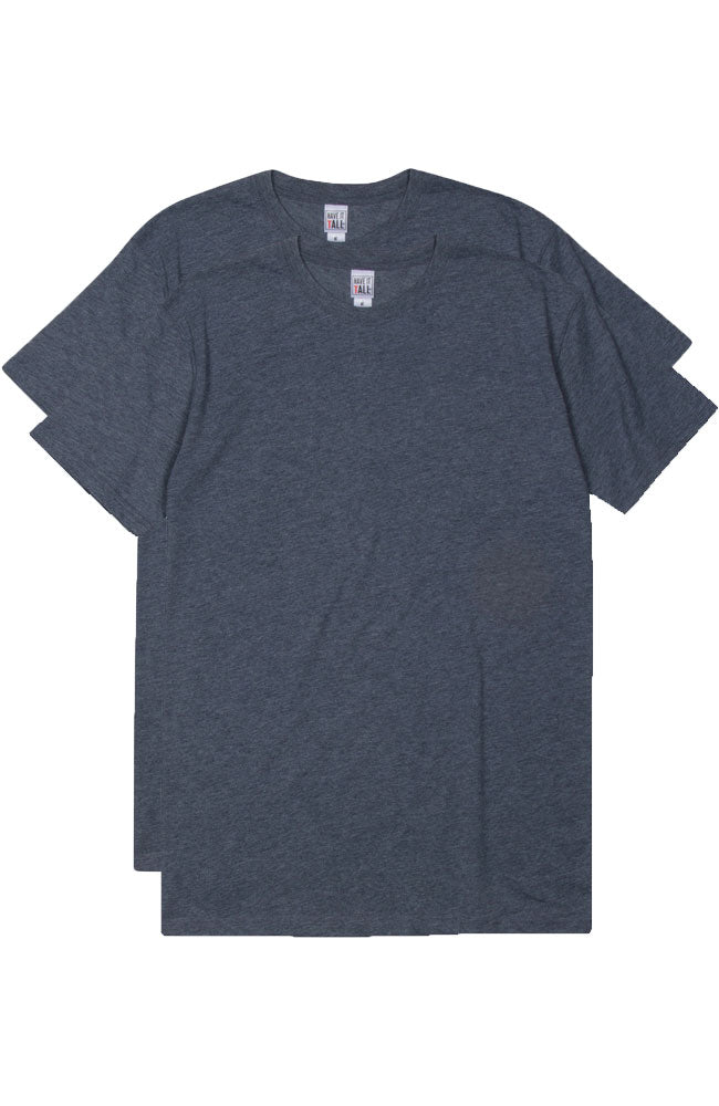 Have It Tall soft blend fitted Heather Navy T shirt luxury long 2 pack tee shirt against a white background