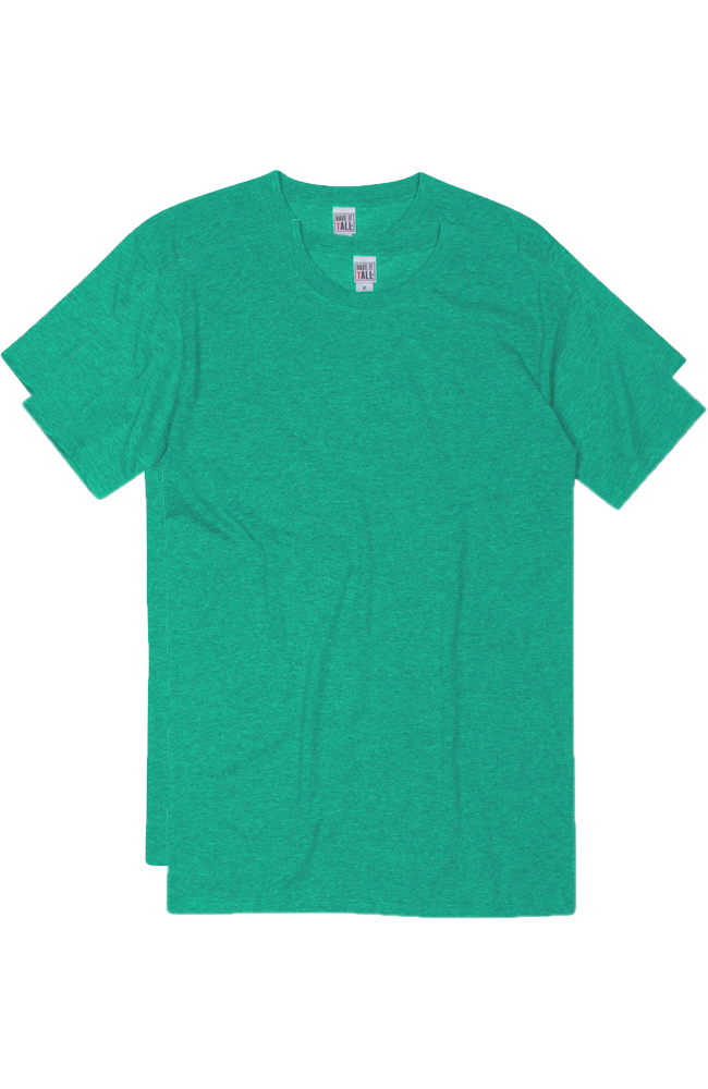 Have It Tall soft blend fitted Heather Irish Green T shirt luxury long 2 pack tee shirt against a white background