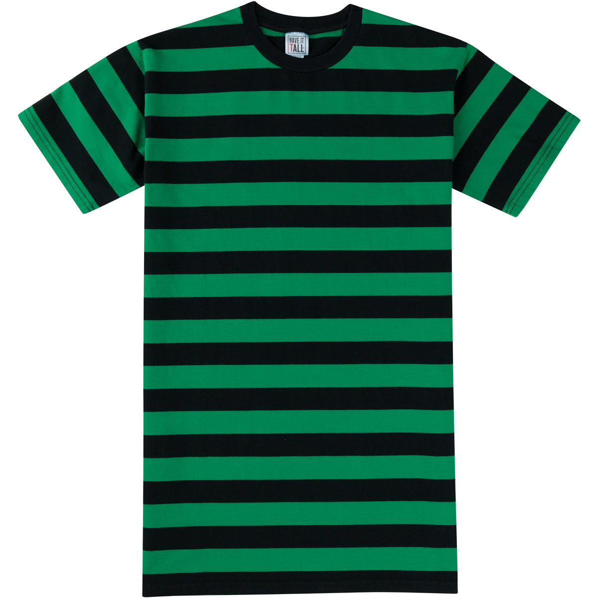 Have It Tall comfortable quality T shirt in color Irish Green with Black stripes against a white background