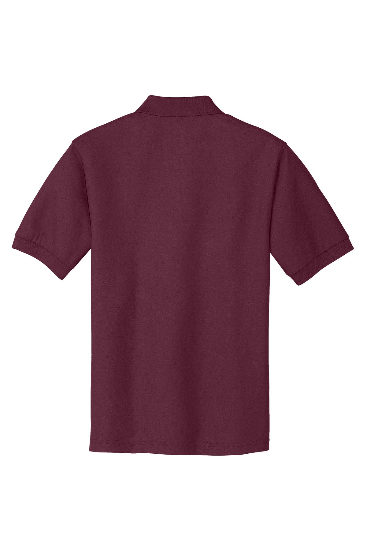 Port Authority Tall Silk Touch Polo in color burgundy ack with dyed buttons cotton/poly blend showing the back of the shirt against a white background