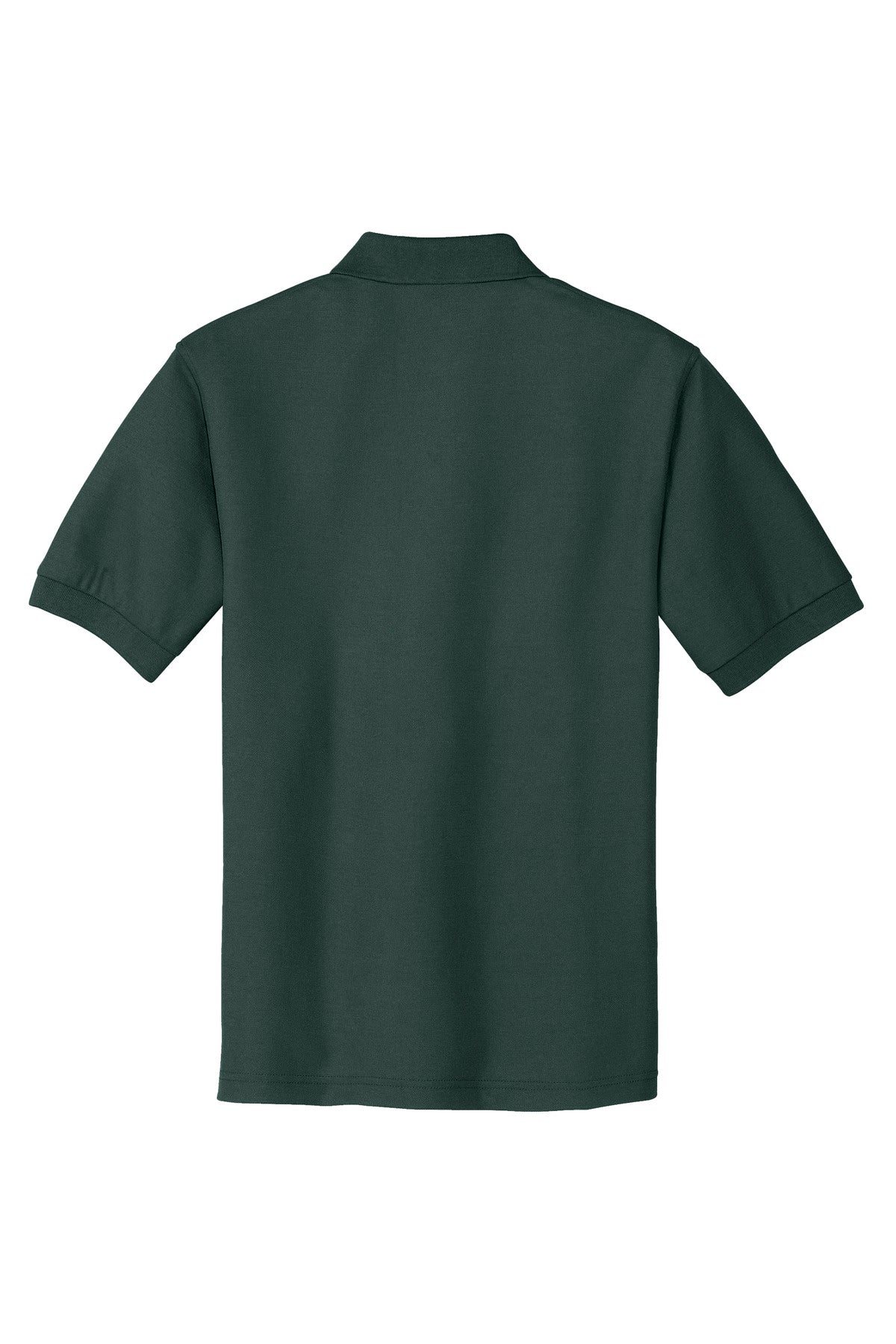 Port Authority Tall Silk Touch Polo in color dark green with dyed buttons cotton/poly blend showing the back of the shirt against a white background
