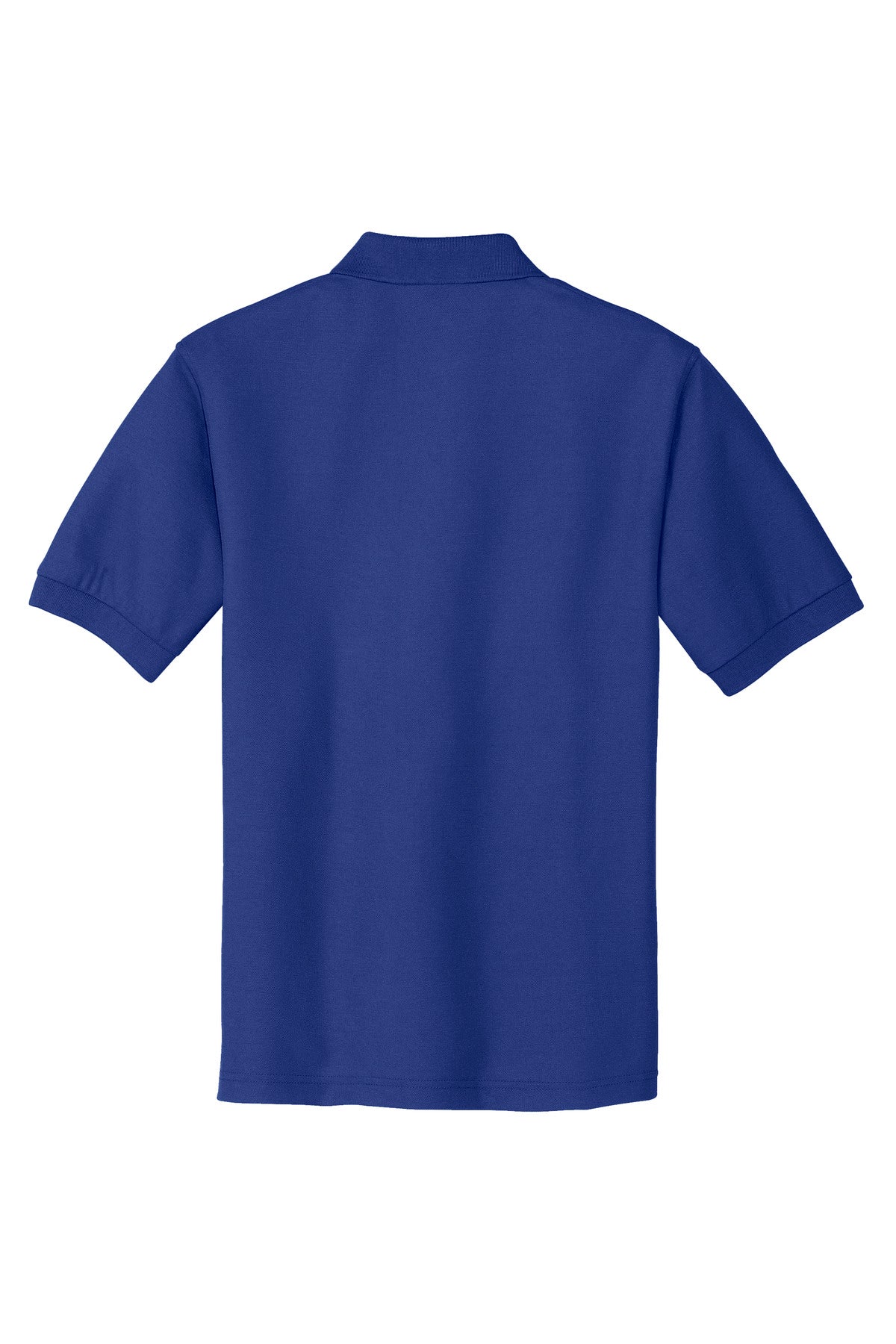 Port Authority Tall Silk Touch Polo in color royal with dyed buttons cotton/poly blend showing the back of the shirt against a white background