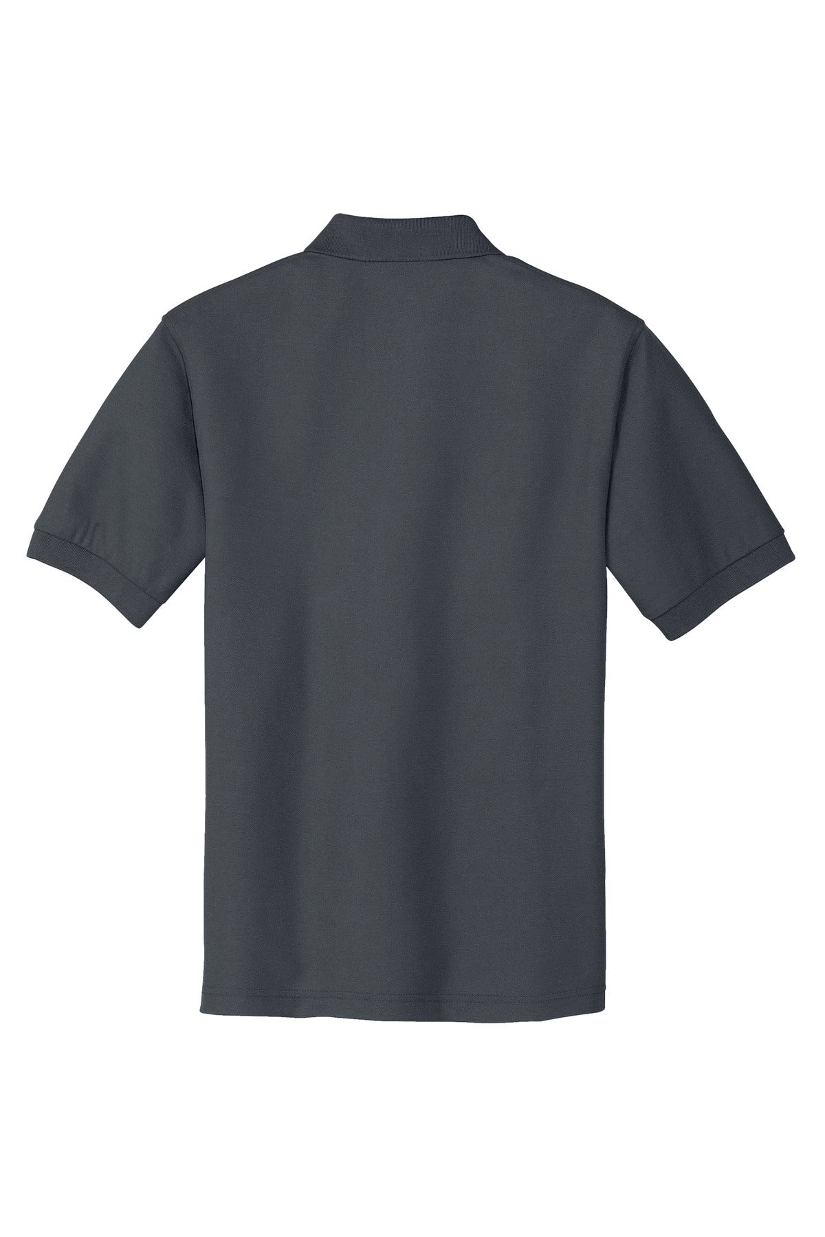 Port Authority Tall Silk Touch Polo in color steel grey with dyed buttons cotton/poly blend showing the back of the shirt against a white background
