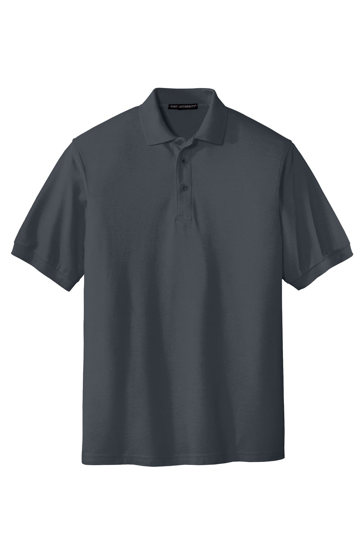 Port Authority Tall Silk Touch Polo in color steel grey with dyed buttons cotton/poly blend against a white background