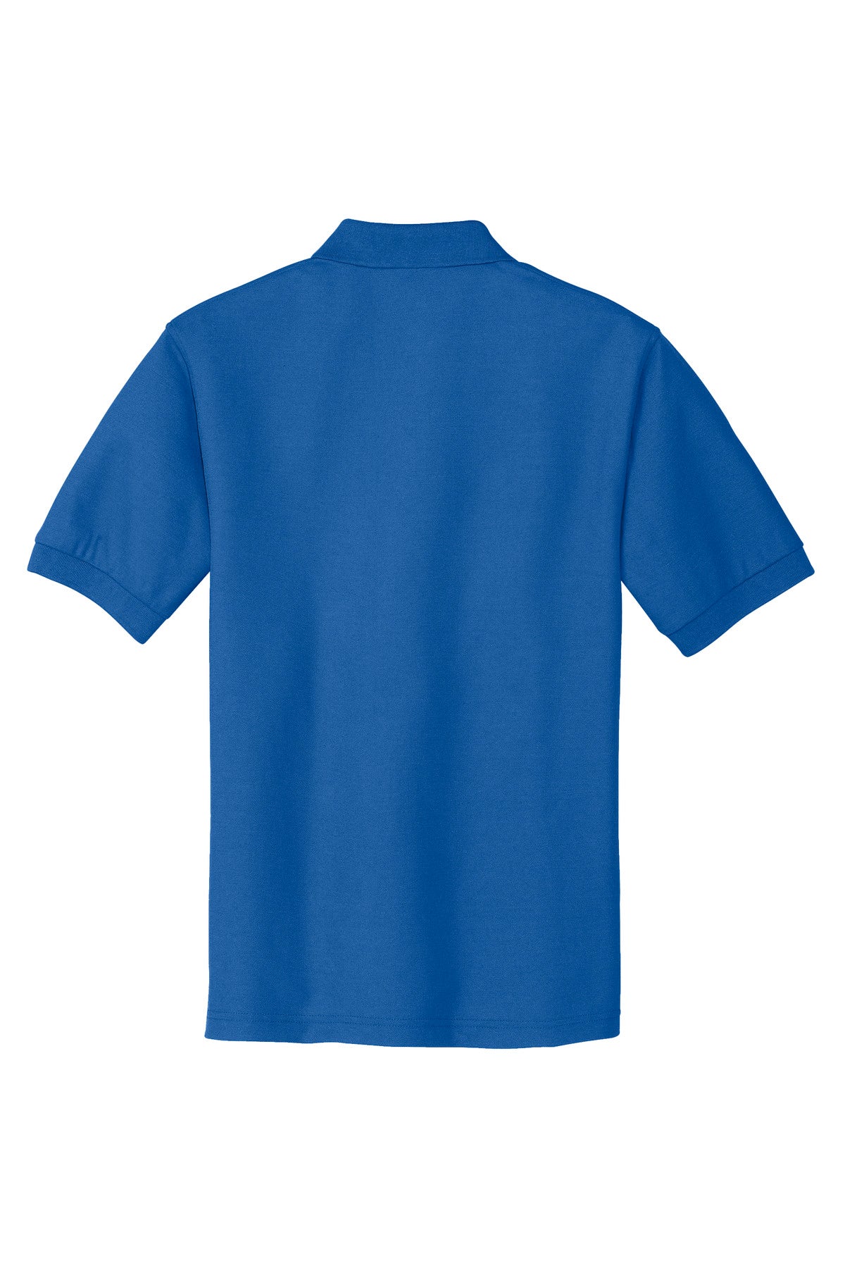 Port Authority Tall Silk Touch Polo in color strong blue with dyed buttons cotton/poly blend showing the back of the shirt against a white background