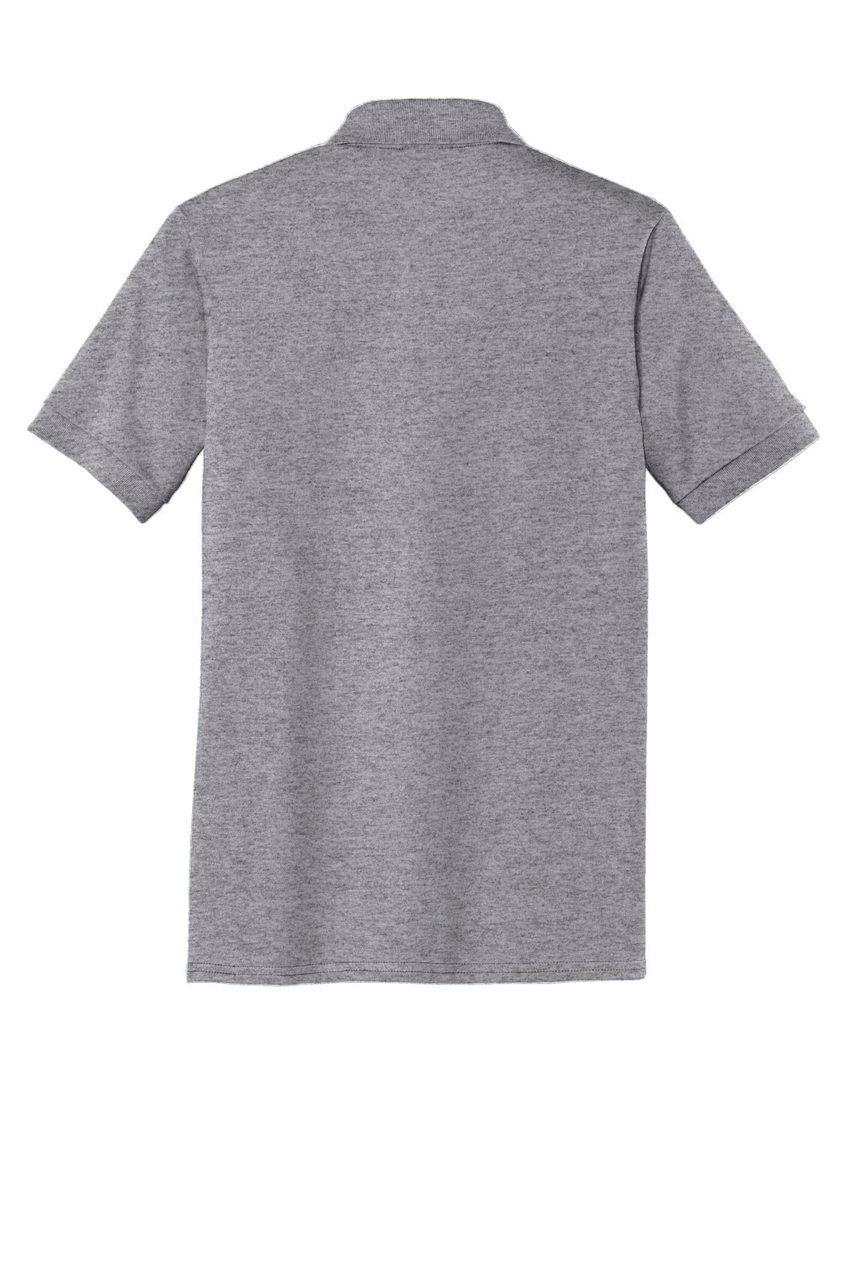 Port Company athletic heather polo t shirt 50/50 poly cotton blend tee with dyed to match buttons showing the back of the shirt against a white background