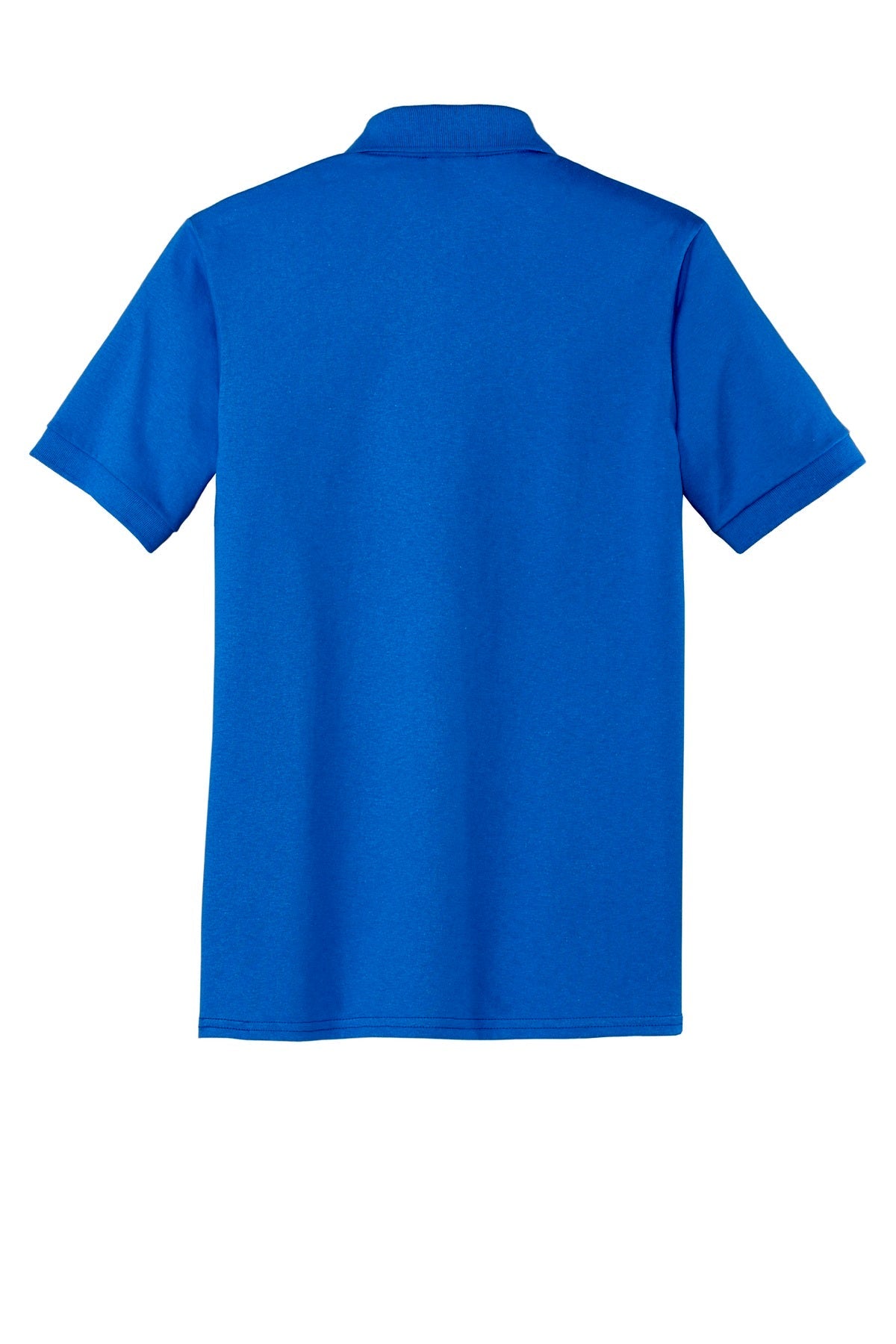 Port Company royal polo t shirt 50/50 poly cotton blend tee with dyed to match buttons showing the back of the shirt against a white background