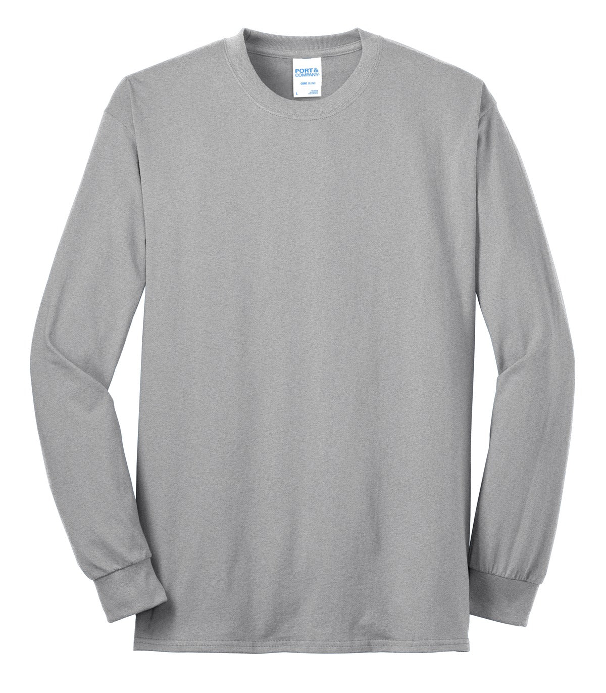Port Company ash long sleeve T shirt comfortable soft and durable tee against a white background
