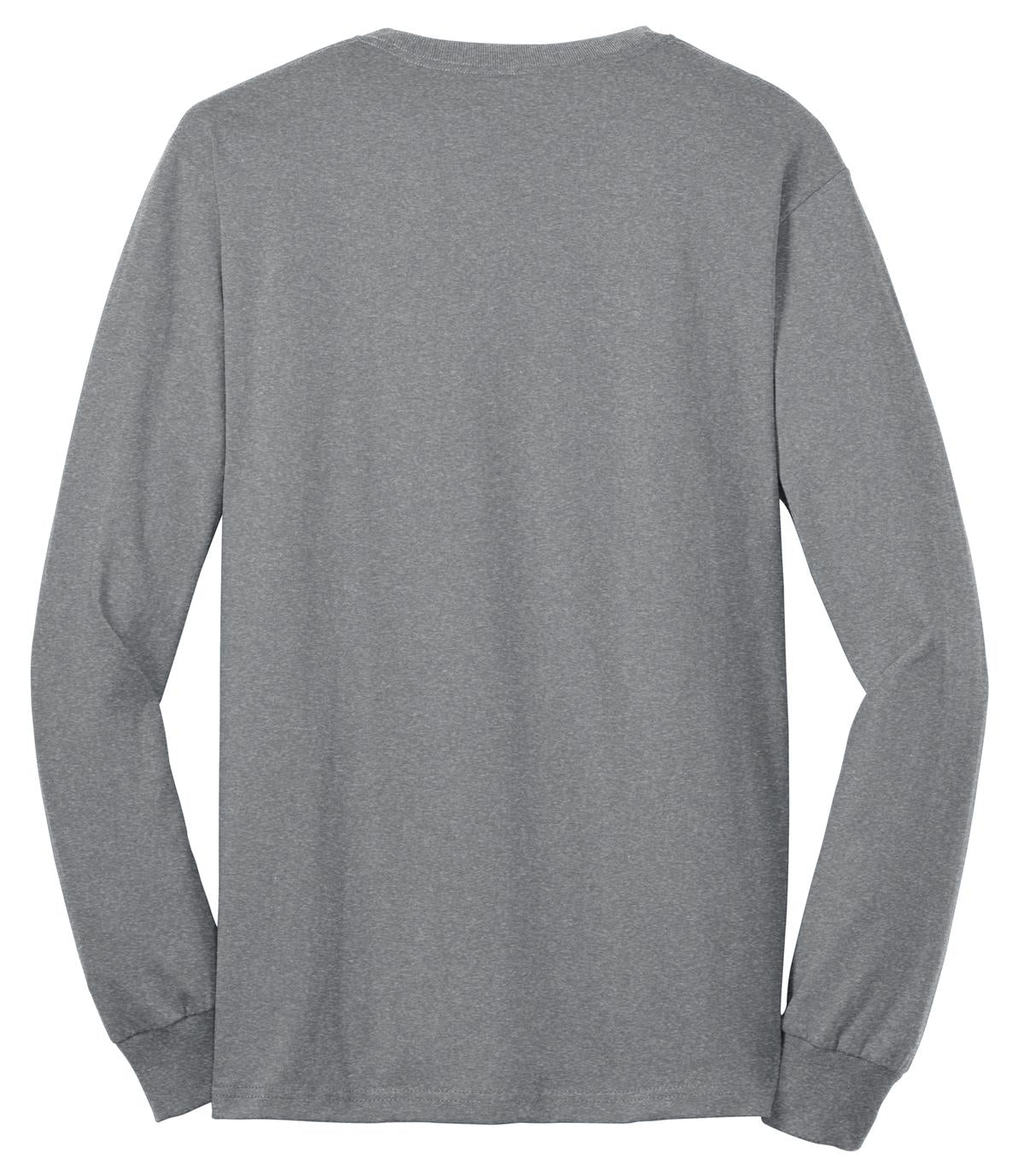 Port Company athletic heather long sleeve T shirt comfortable soft and durable tee against a white background