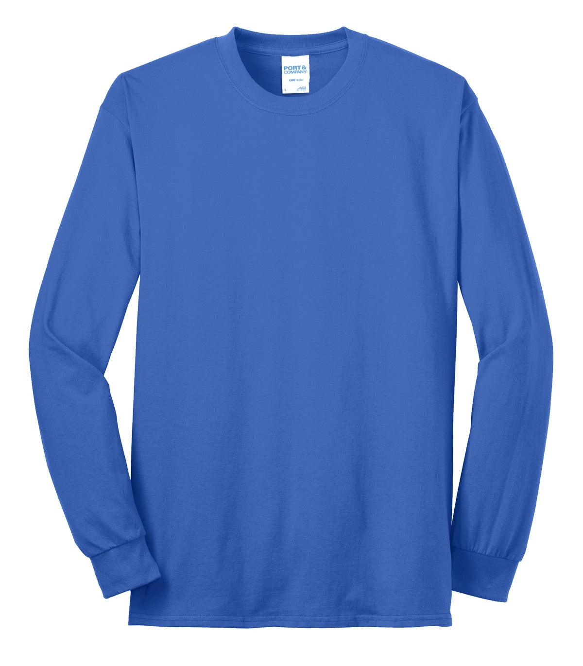 Port Company royal long sleeve T shirt comfortable soft and durable tee against a white background