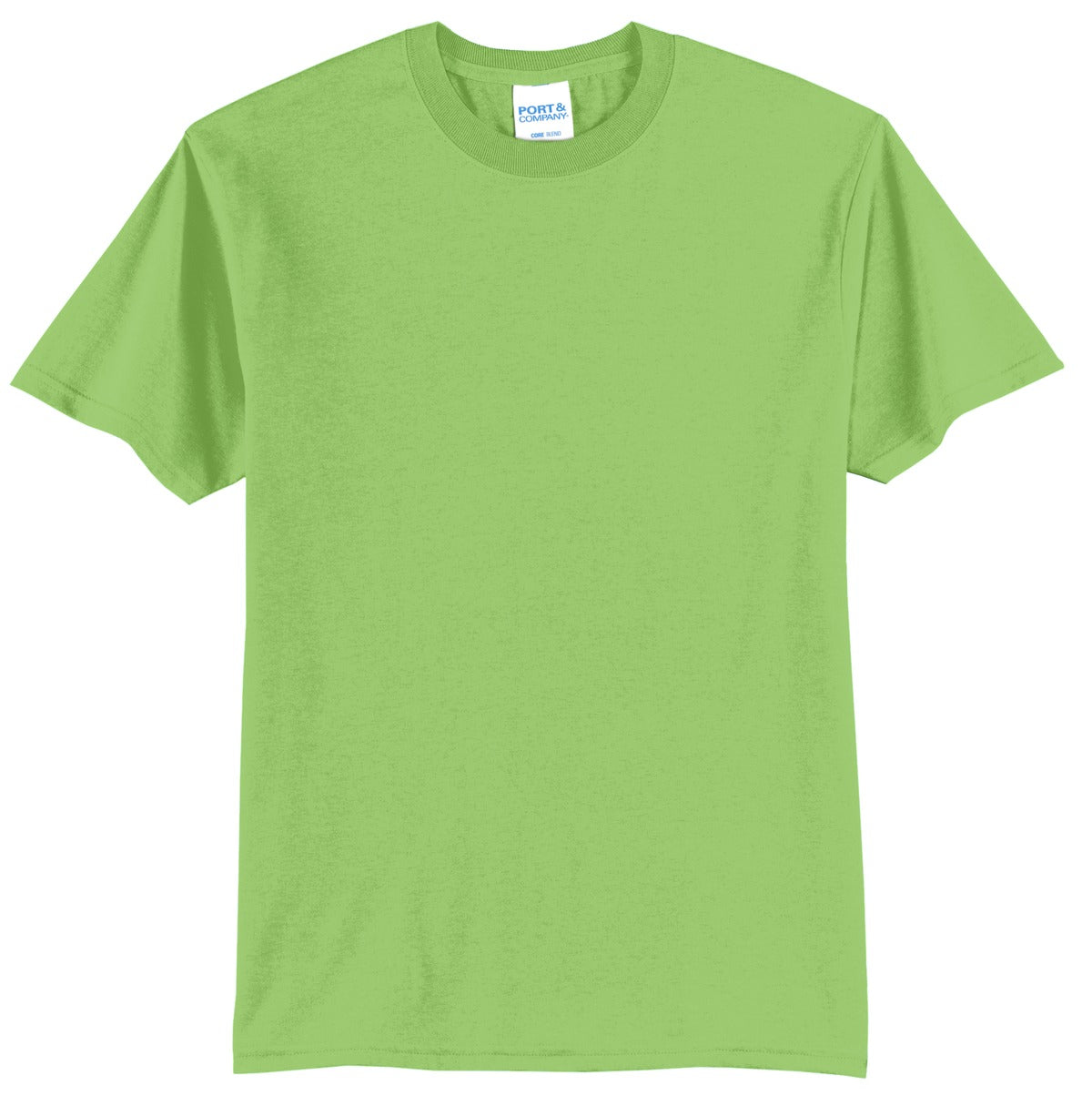 Port company lime T shirt 50/50 cotton poly soft comfortable and durable tee against a white background