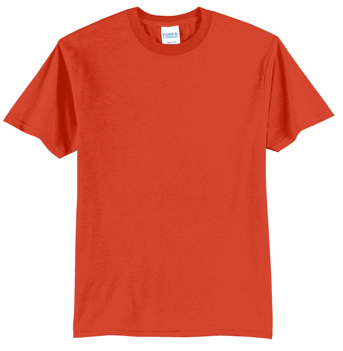 Port company orange T shirt 50/50 cotton poly soft comfortable and durable tee against a white background
