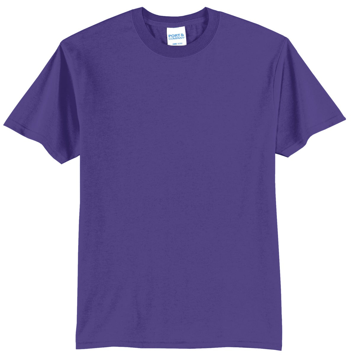 Port company purple T shirt 50/50 cotton poly soft comfortable and durable tee against a white background