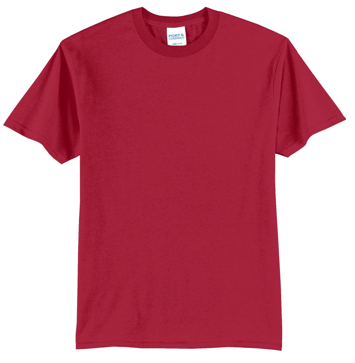 Port company red T shirt 50/50 cotton poly soft comfortable and durable tee against a white background
