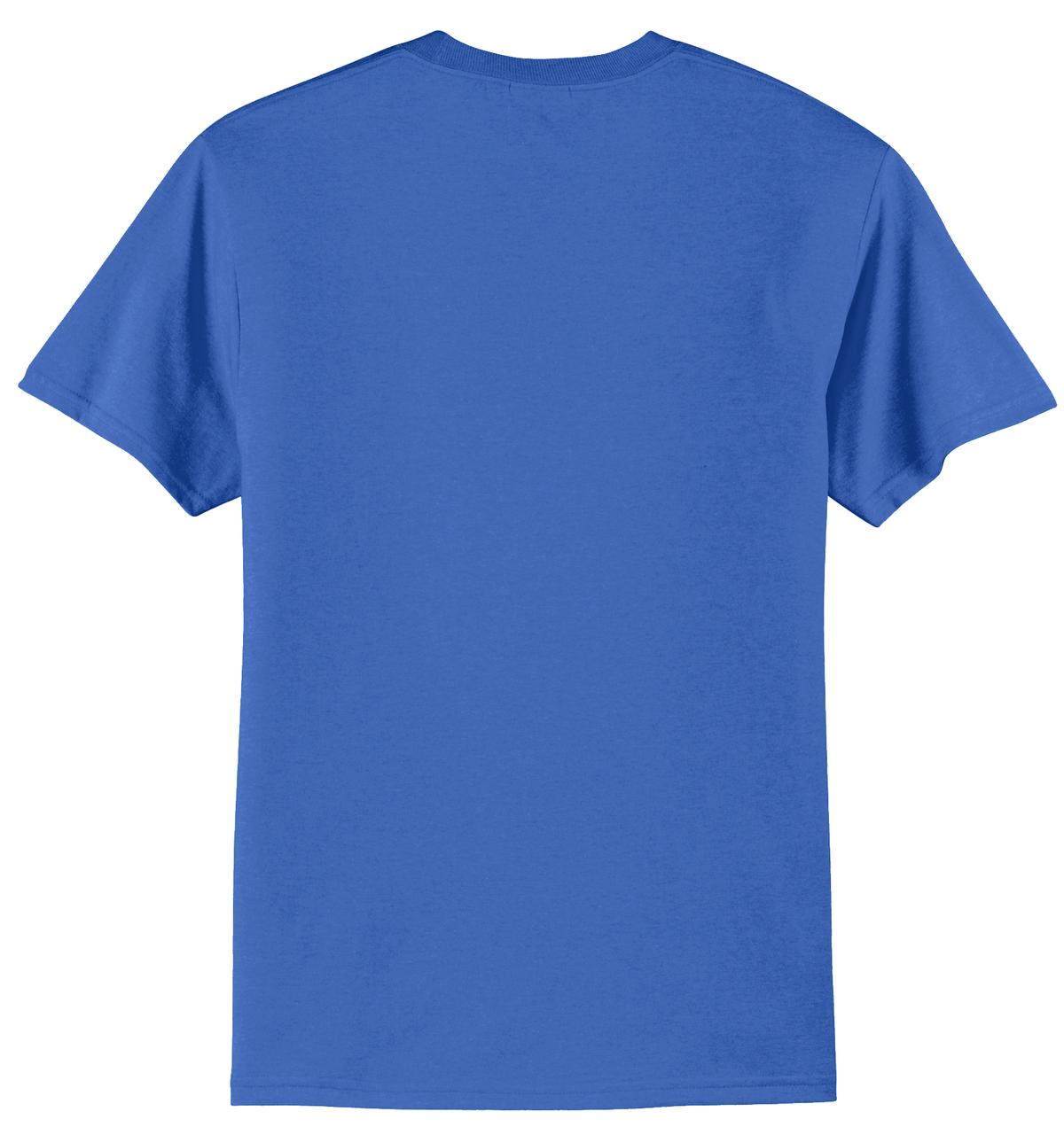 Port company royal T shirt 50/50 cotton poly soft comfortable and durable tee showing the back of the shirt against a white background