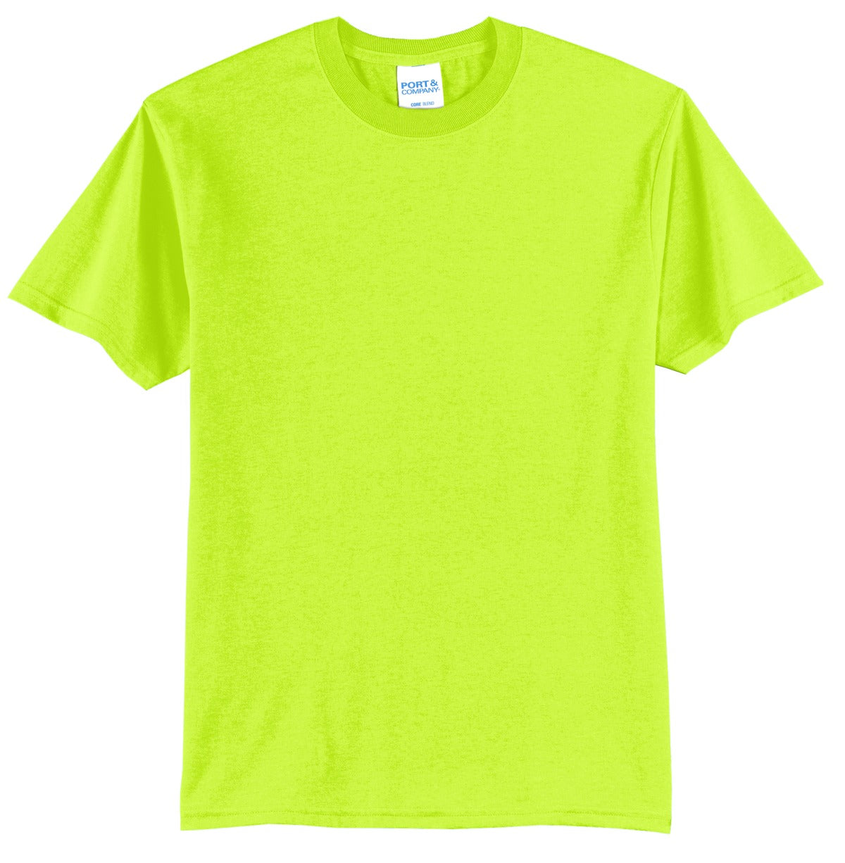 Port company safety green T shirt 50/50 cotton poly soft comfortable and durable tee against a white background
