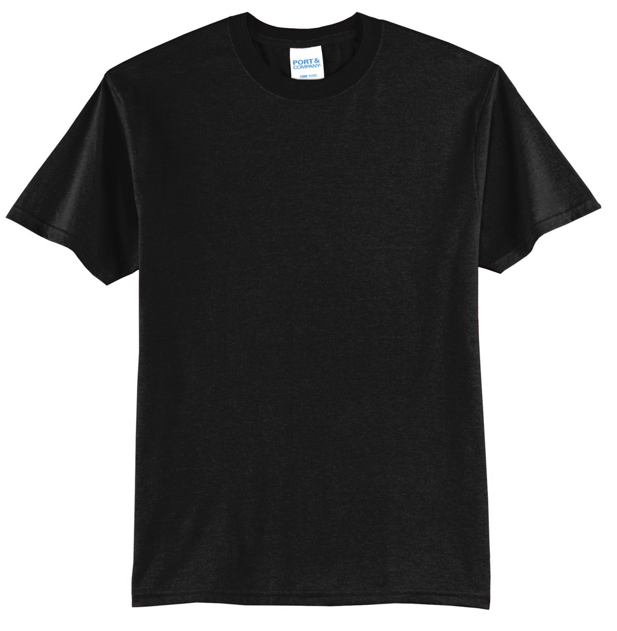 Port company jet black T shirt 50/50 cotton poly soft comfortable and durable tee against a white background