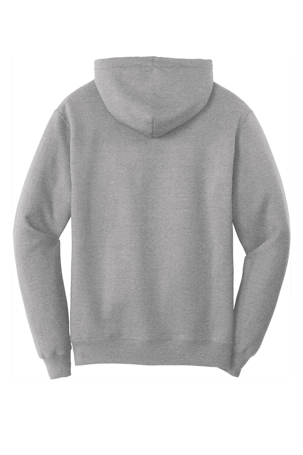 athletic heather colored Port & Company Tall Pullover Hooded Sweatshirt 50/50 cotton/poly blend showing the back of the shirt against a white background