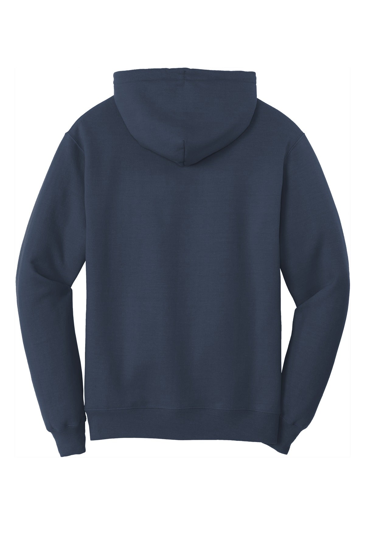 navy colored Port & Company Tall Pullover Hooded Sweatshirt 50/50 cotton/poly blend showing the back of the shirt against a white background