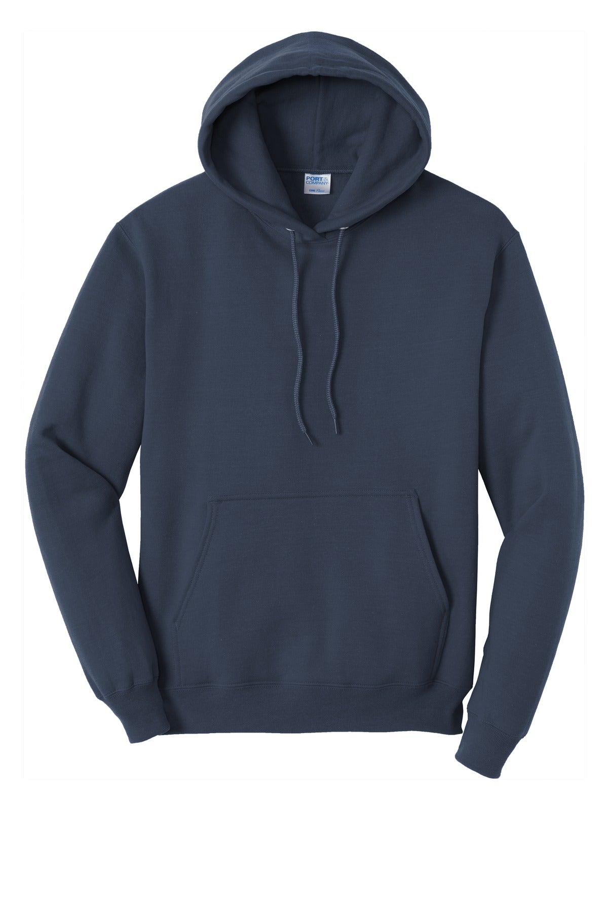 navy colored Port & Company Tall Pullover Hooded Sweatshirt 50/50 cotton/poly blend against a white background