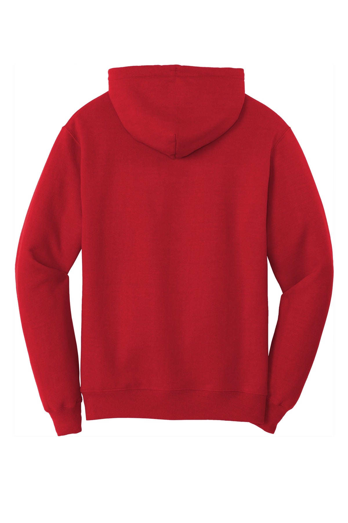 red colored Port & Company Tall Pullover Hooded Sweatshirt 50/50 cotton/poly blend showing the back of the shirt against a white background
