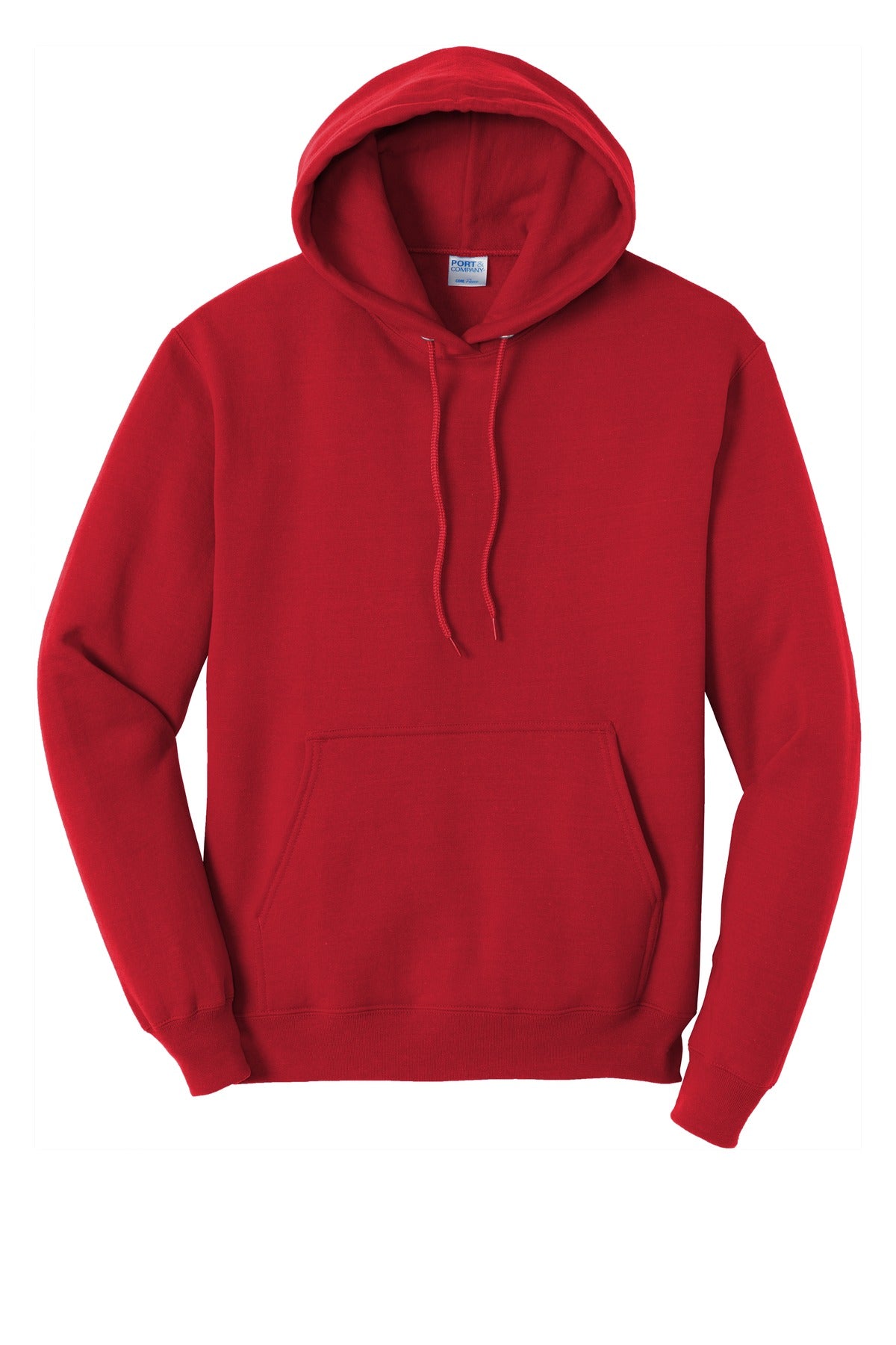 red colored Port & Company Tall Pullover Hooded Sweatshirt 50/50 cotton/poly blend against a white background