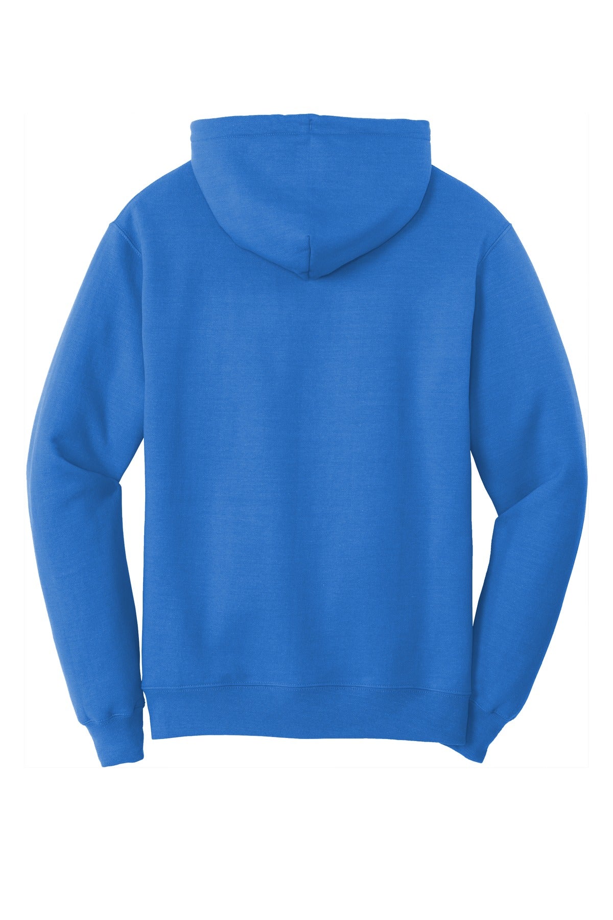 royal colored Port & Company Tall Pullover Hooded Sweatshirt 50/50 cotton/poly blend showing the back of the shirt against a white background