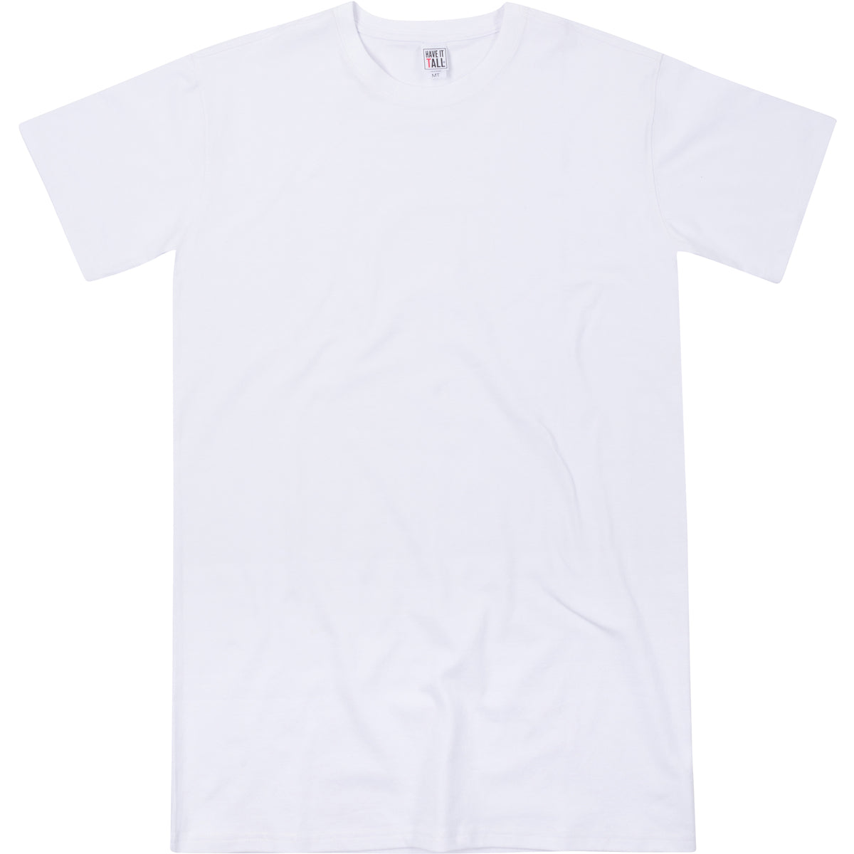 Have It Tall premium Four way stretch 95% cotton 5% spandex T shirt in color White quality washable fabric tee against a white background
