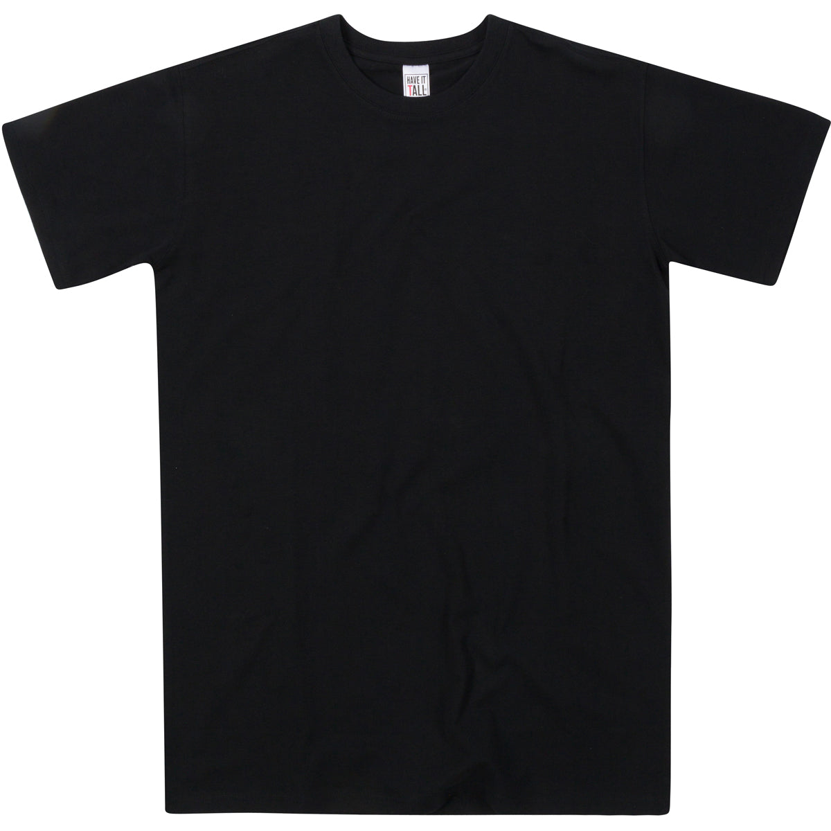Have It Tall premium Four way stretch 95% cotton 5% spandex T shirt in color Black quality washable fabric tee against a white background