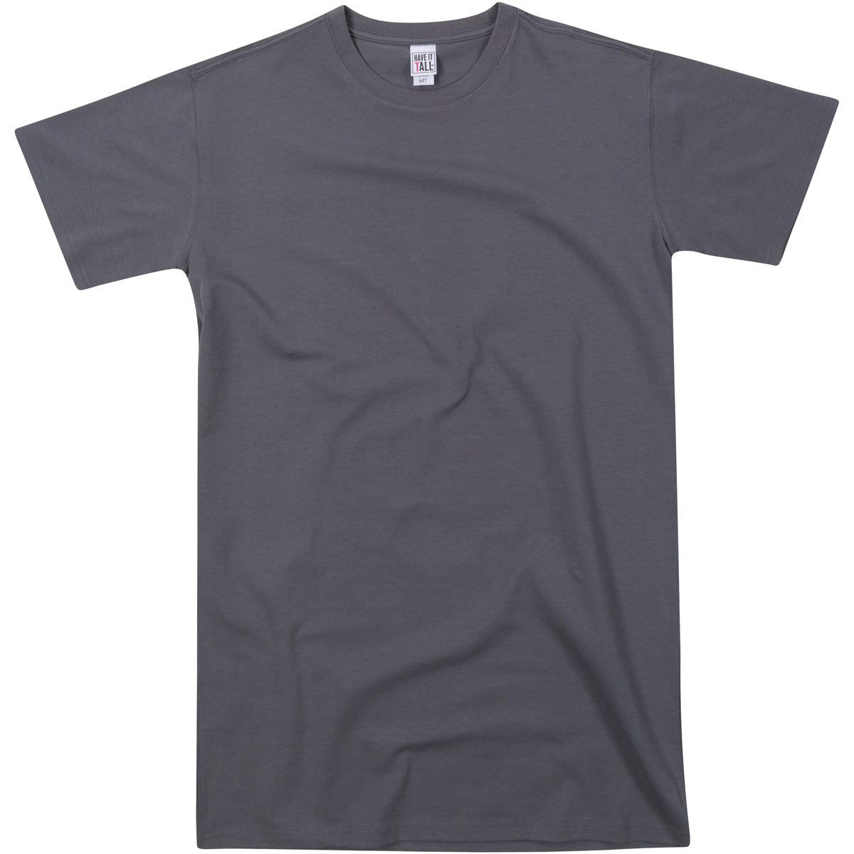 Have It Tall premium Four way stretch 95% cotton 5% spandex T shirt in color gray quality washable fabric tee against a white background
