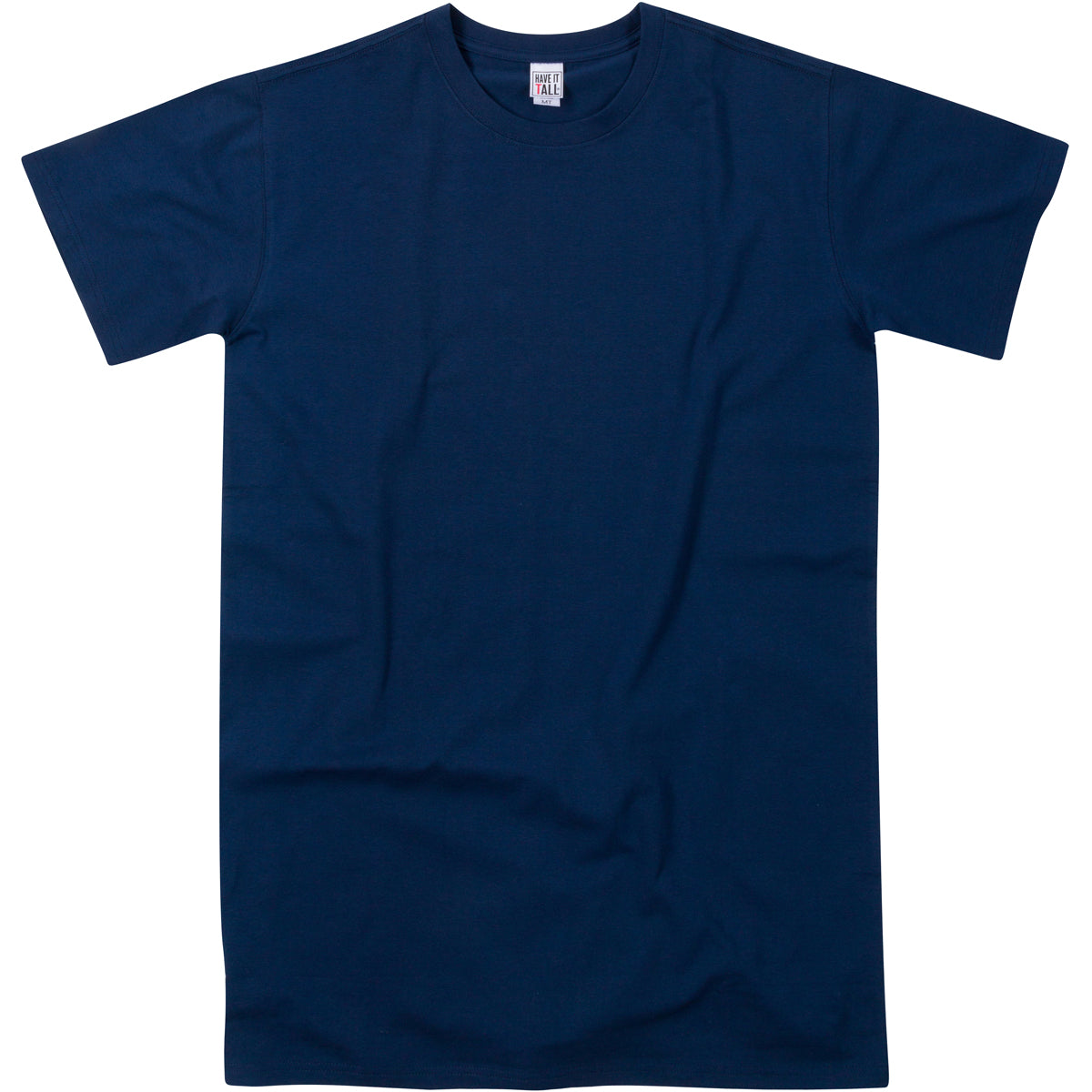 Have It Tall premium Four way stretch 95% cotton 5% spandex T shirt in color Navy quality washable fabric tee against a white background