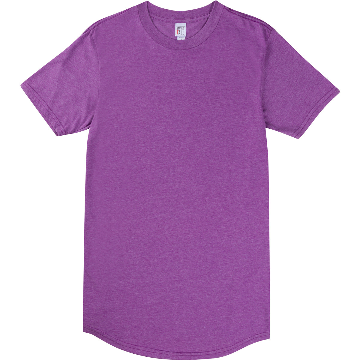 Have It Tall Curved bottom hem t shirt in color Heather Lilac soft tee against a white background