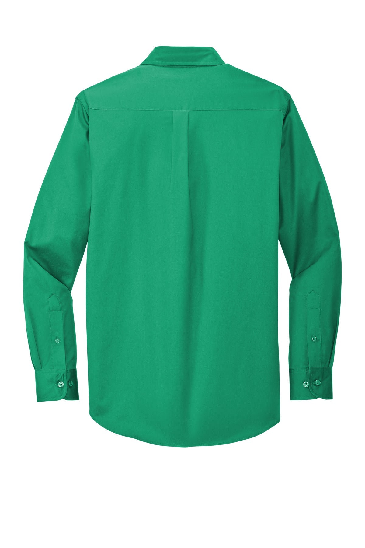 Port Authority tall long sleeve button up shirt in color court green with left chest pocket showing back of the shirt against a white background